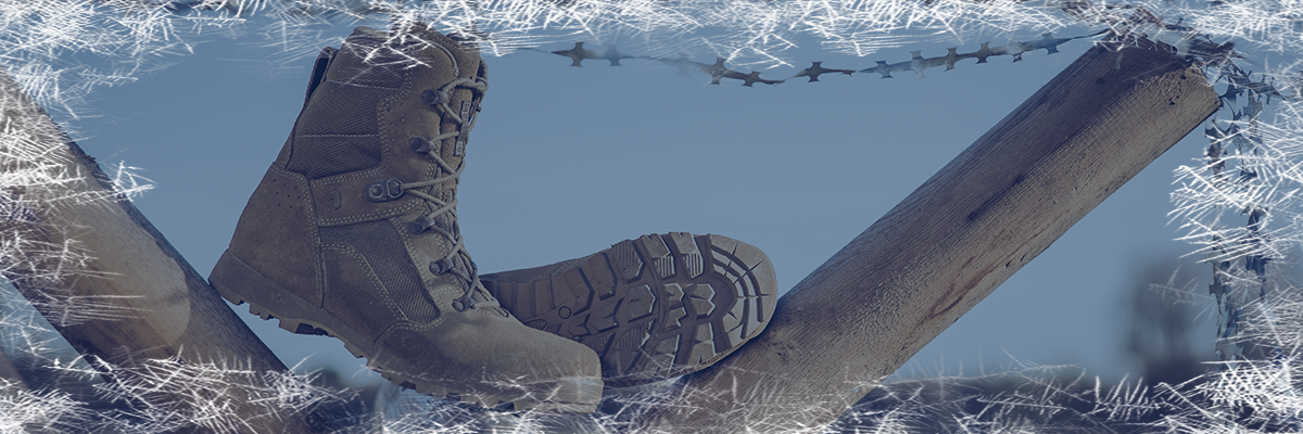 Deals category featuring the on-sale Combat Hero military boots displayed on top of rocks with a frost border effect